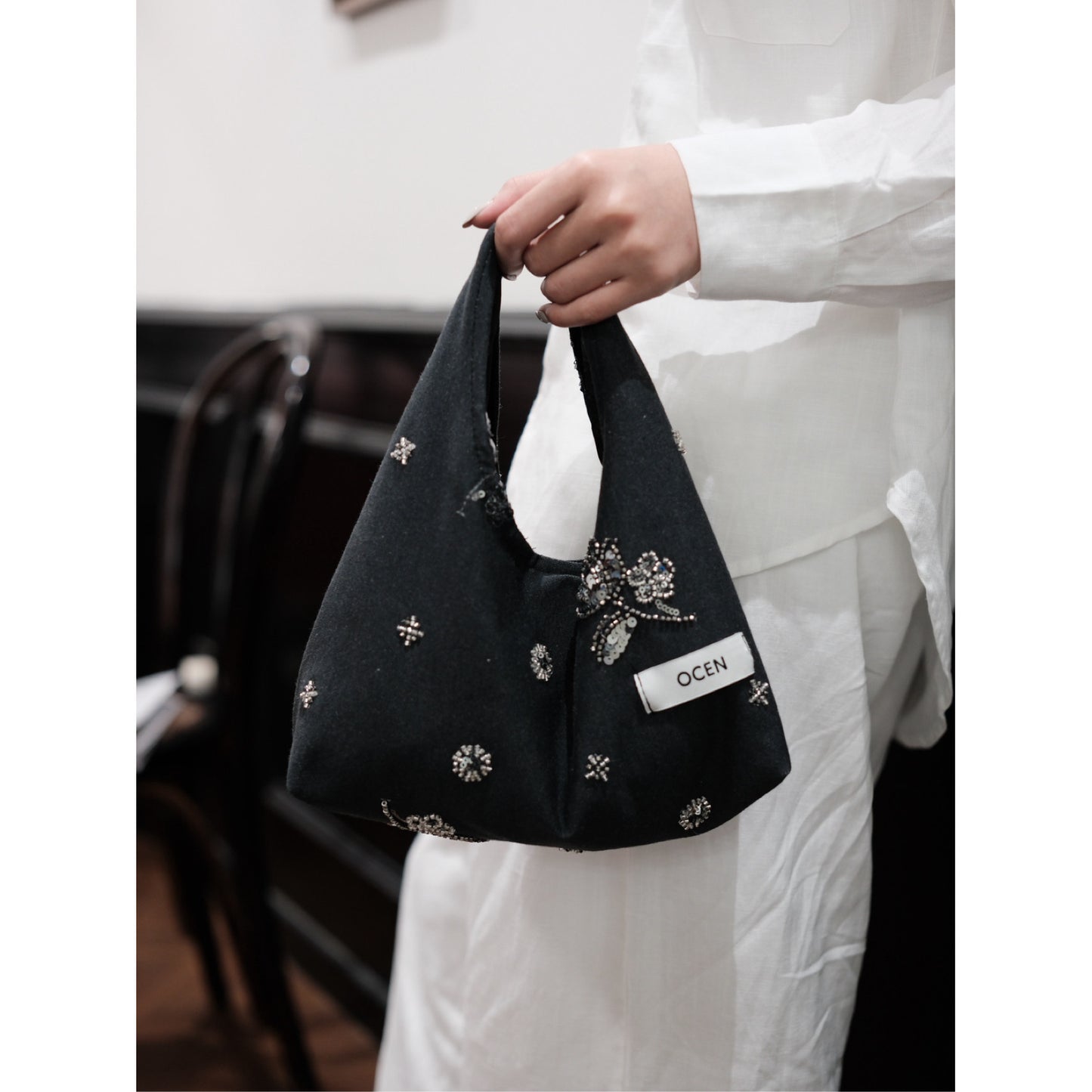 Ash Grey Beaded Hobo Clutch - Lumivault