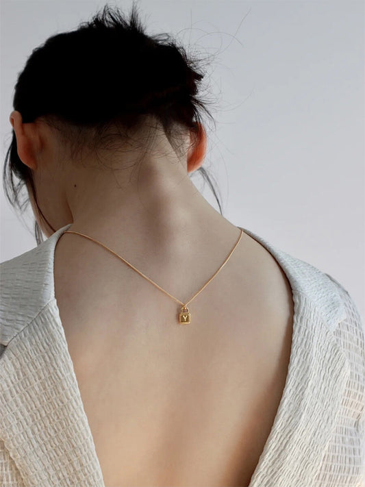 18K Gold Letter Lock Necklace,Lumivault.