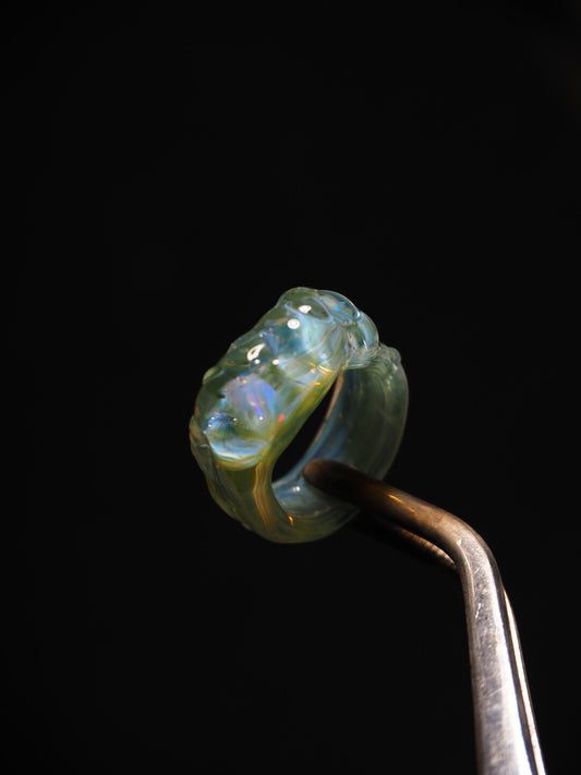 Flamework Glass Clear Opal Ring