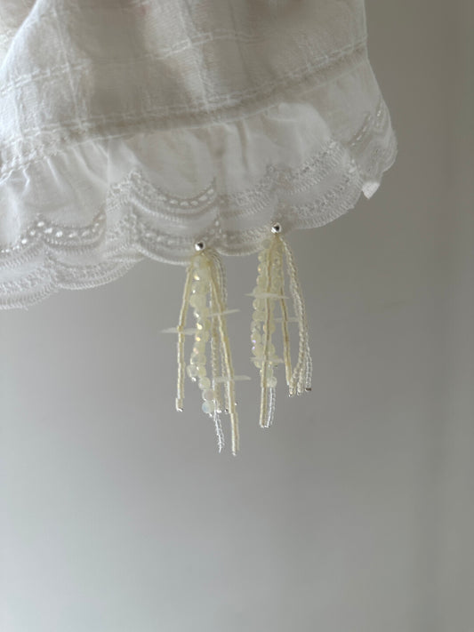 Yellow Floral Beaded Tassel Drop Earrings,Lumivault.