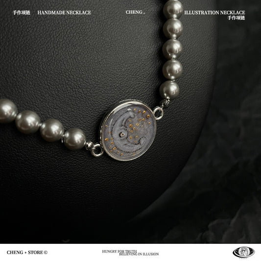 Handmade Ink Painting Elements Pearl Choker