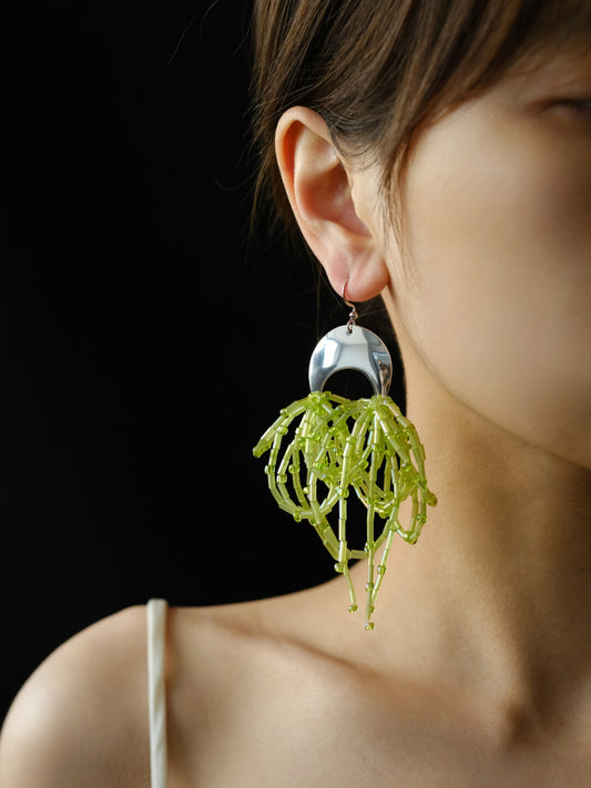 Spring Green Tube Beaded Earrings,Lumivault.