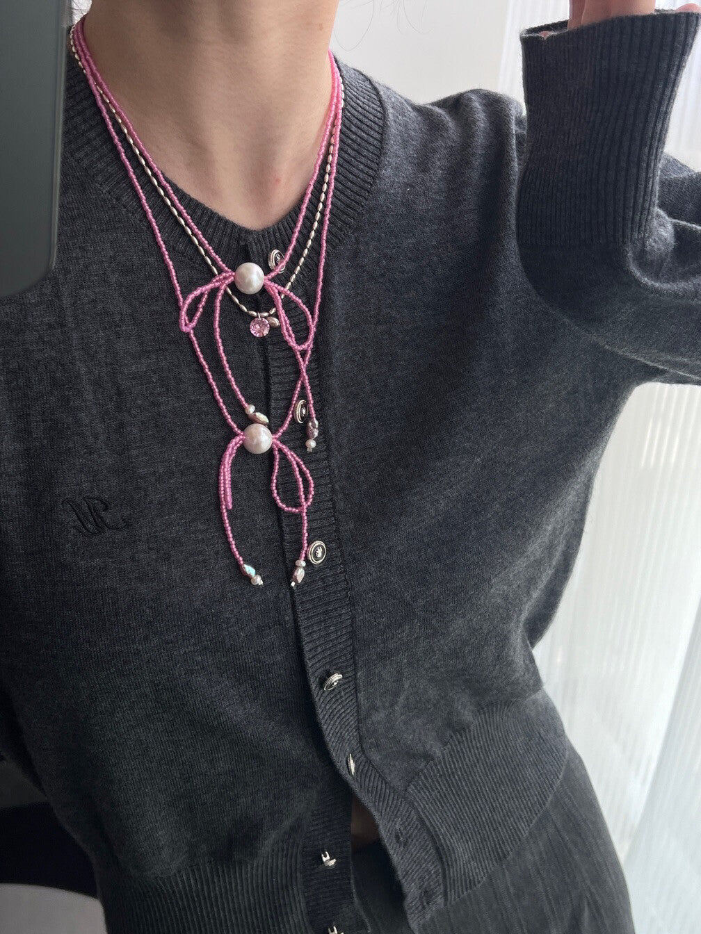 Handmade Edison Pearl Bow Beaded Necklace,Lumivault.