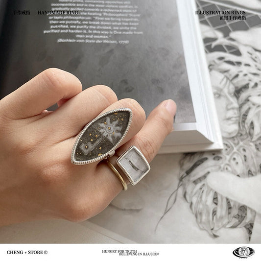 Handmade Ink Painting Elements Ring