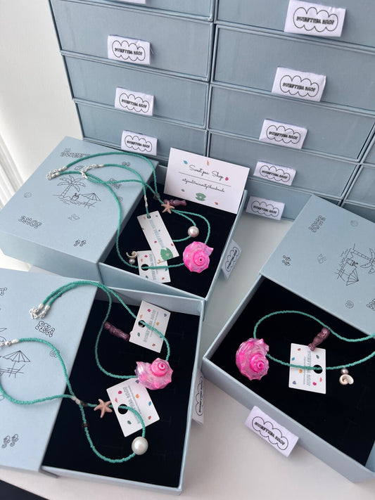 Handmade Pink Purple Snail Beaded Necklace - Lumivault