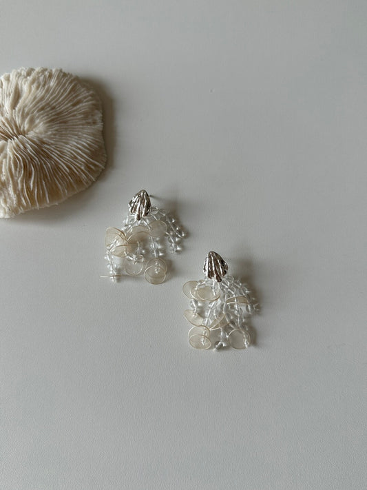 Crystal & Placuna Placenta Tassel Drop Earrings