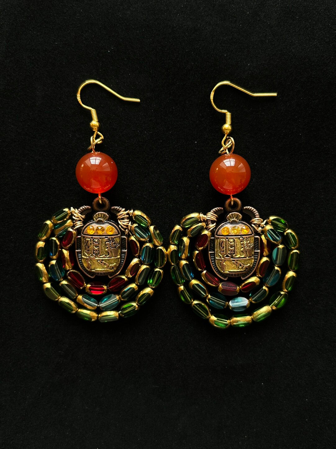 Egyptian Scarab Crystal Glass Beaded Earrings