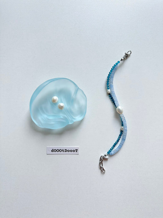 Blue Natural Stone Pearl Beaded Bracelet Necklace