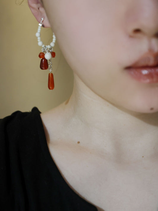 Chinoiserie Red Water Drop Fringed Earrings