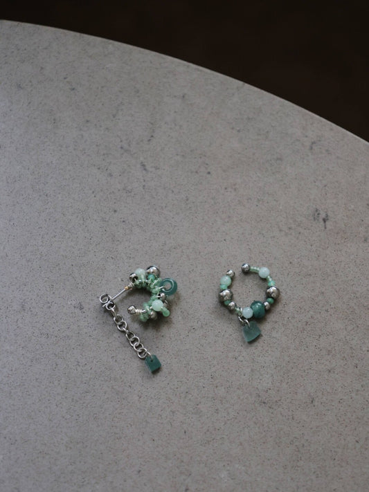 Chinoiserie Cool Green Flower Earrings,Lumivault.