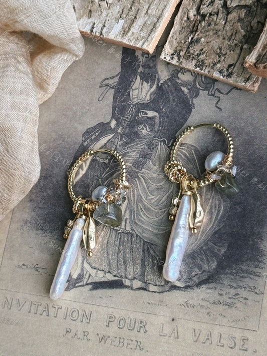 Small Silver Bars Baroque Pearl Earrings