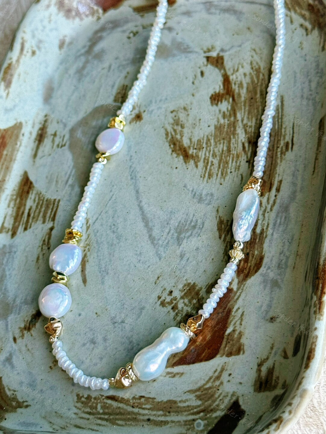 At The Neckline Colorful Baroque Pearl Necklace