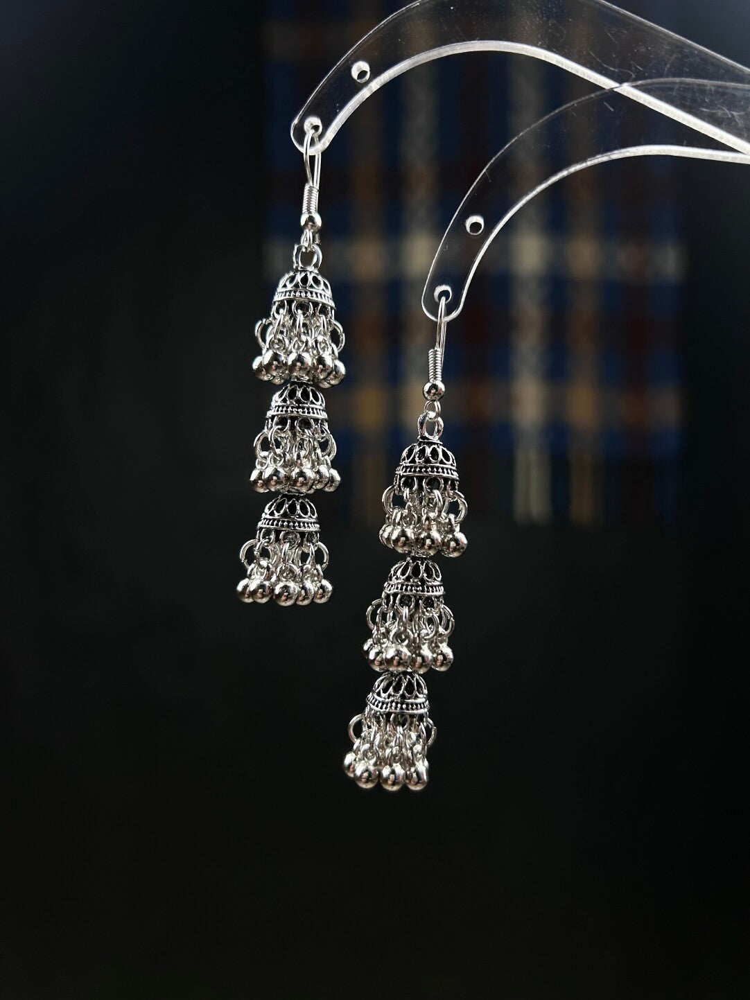 Triple Ruin Black Birdcage Earrings