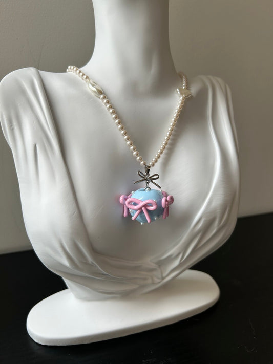 Apple Bowknot Pearl Necklace