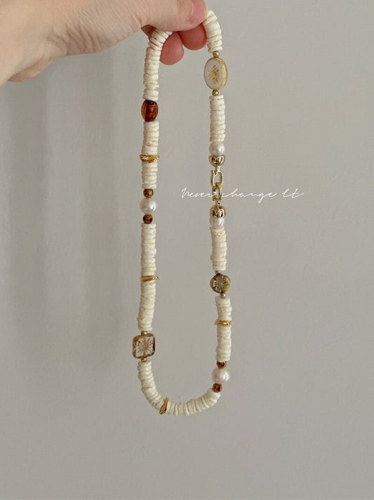 Beige Shell Beaded Necklace