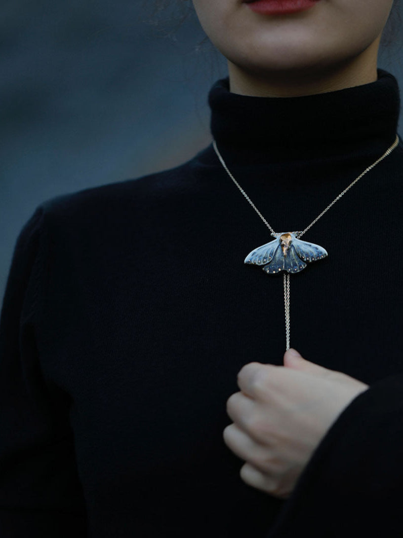 Blue Moth Ceramic Necklace - Lumivault
