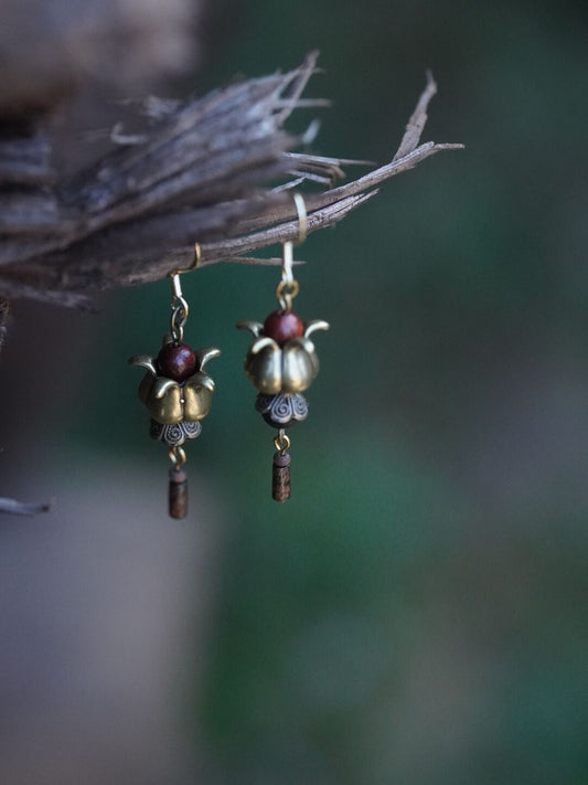 Blue and White Letter Antique Bronze Wooden Earrings - Lumivault