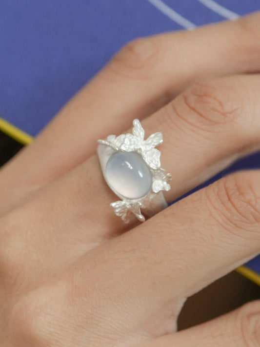 Butterflies Sterling Silver Agate Open Ring - Lumivault