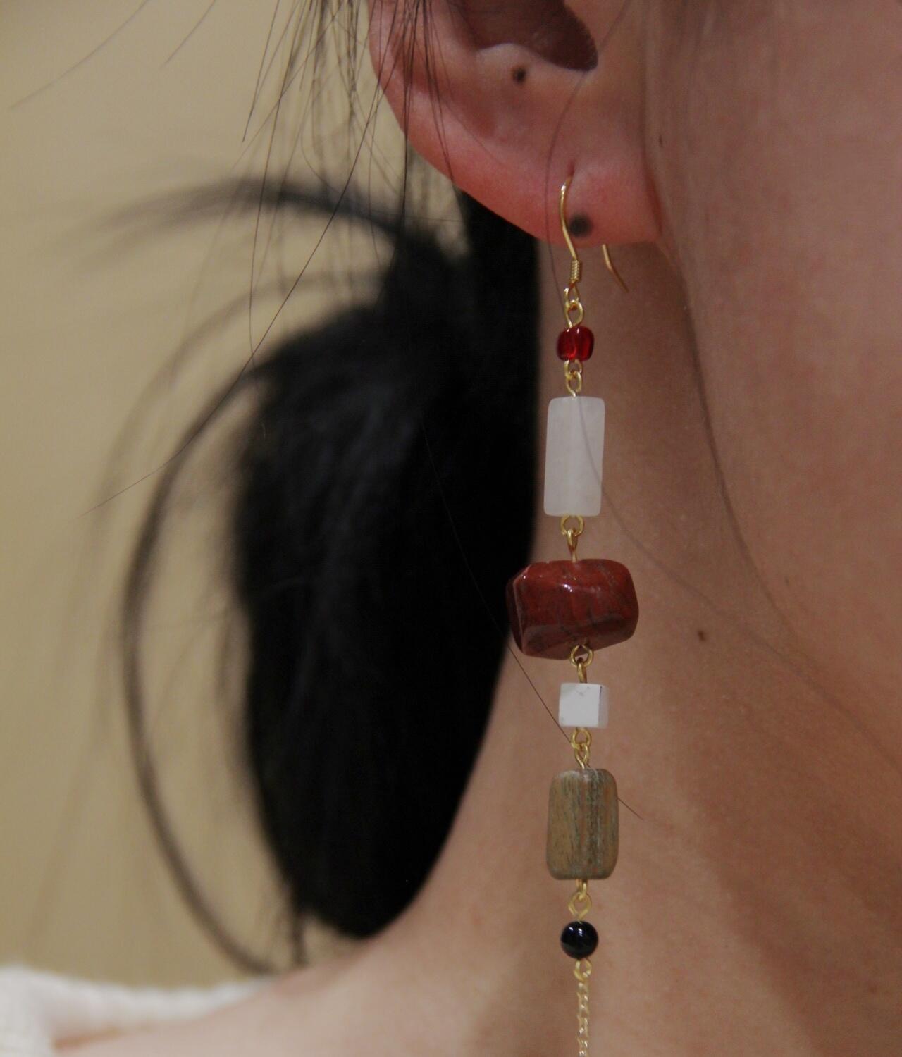 Chinoiserie Cultural Relics White & Red Long Earrings - Lumivault