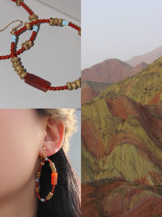 Chinoiserie South Red Agate Bodhi Seed Earrings - Lumivault
