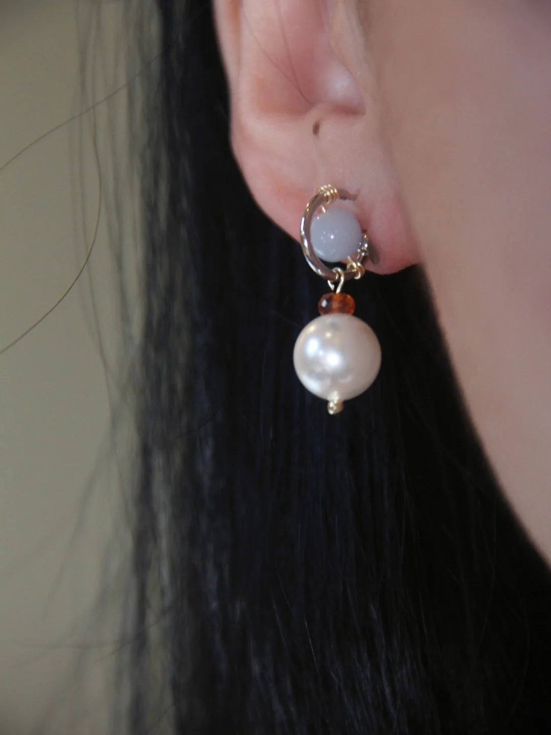 Chinoiserie Baby Blue Pearl Earrings
