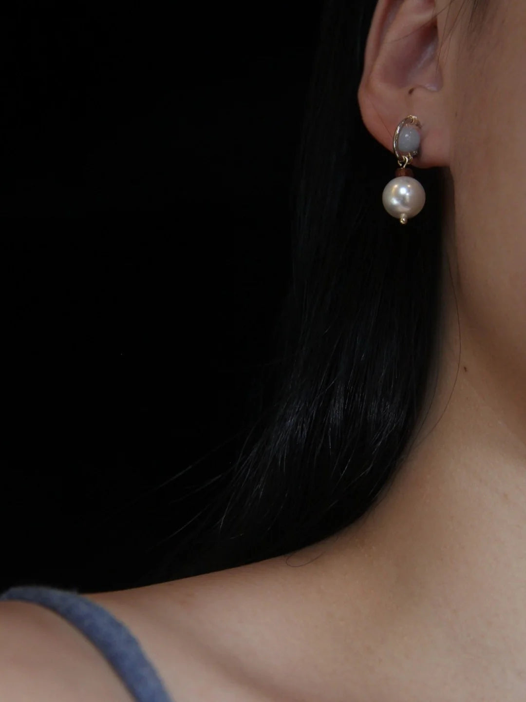 Chinoiserie Baby Blue Pearl Earrings
