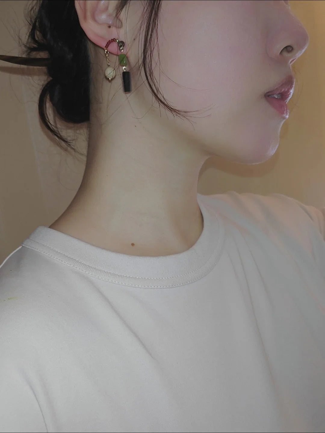 Chinoiserie Green Grape Natural Jade Sandalwood Beaded Earrings