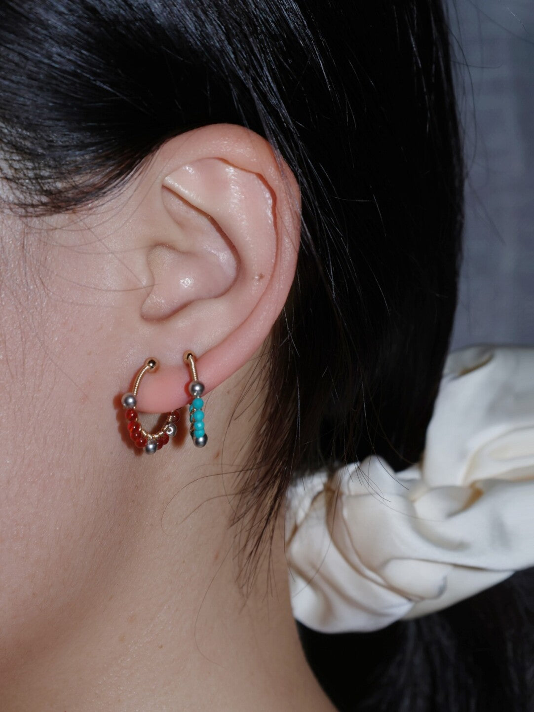 「Chinoiserie」Handmade Mini Red and Green Earring Clips - Lumivault