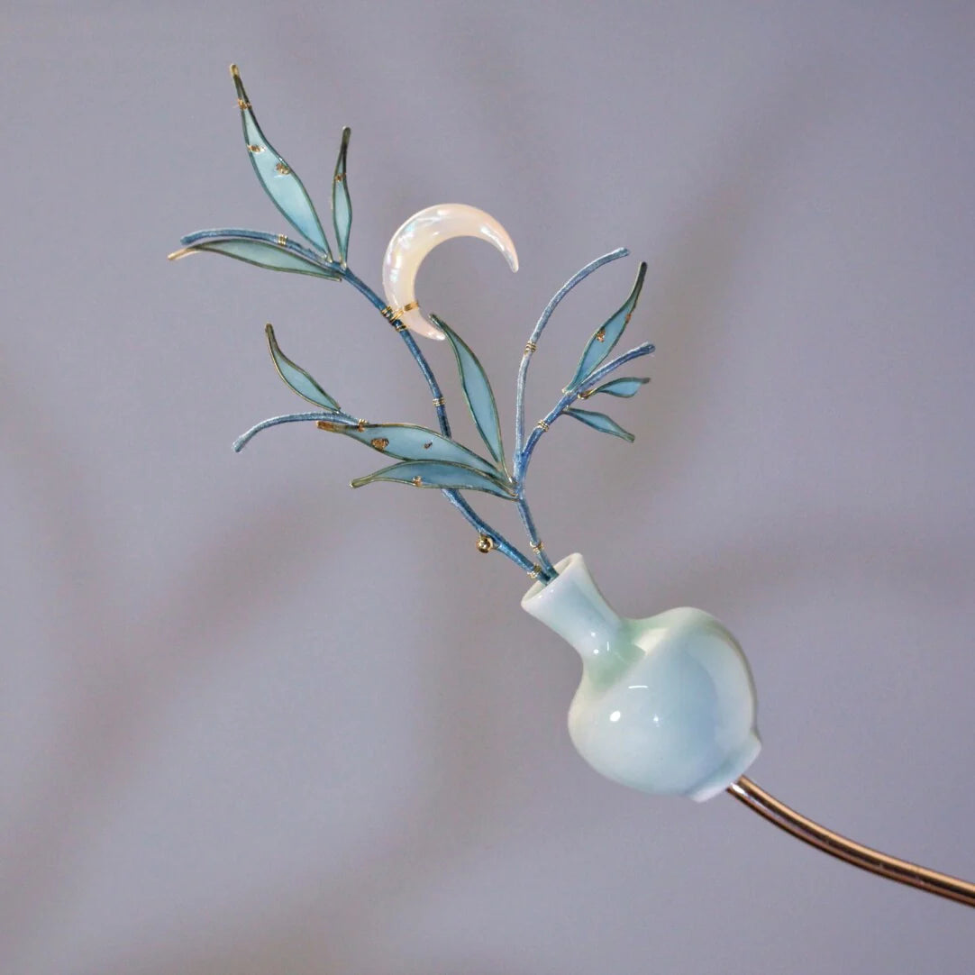 「Chinoiserie」Moonlit Bamboo Leaf Bottle Hairpin - Lumivault
