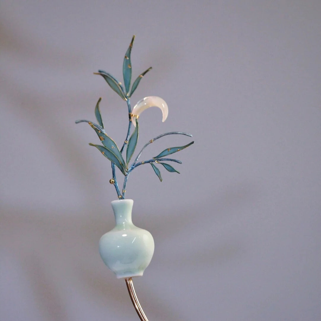 「Chinoiserie」Moonlit Bamboo Leaf Bottle Hairpin - Lumivault