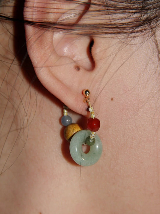 Chinoiserie Natural Jade Hoop Earrings