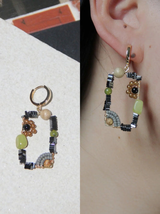 Chinoiserie Natural Jade Square Earrings