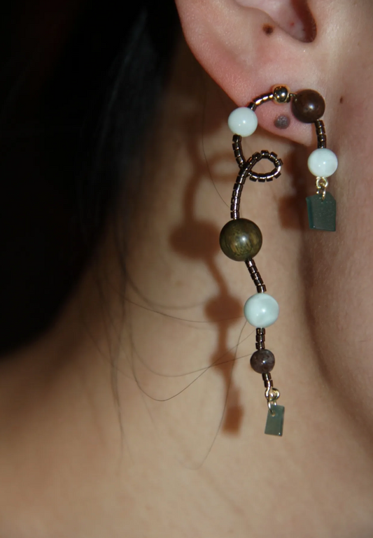 Chinoiserie Natural Jade Vine Beaded Earrings