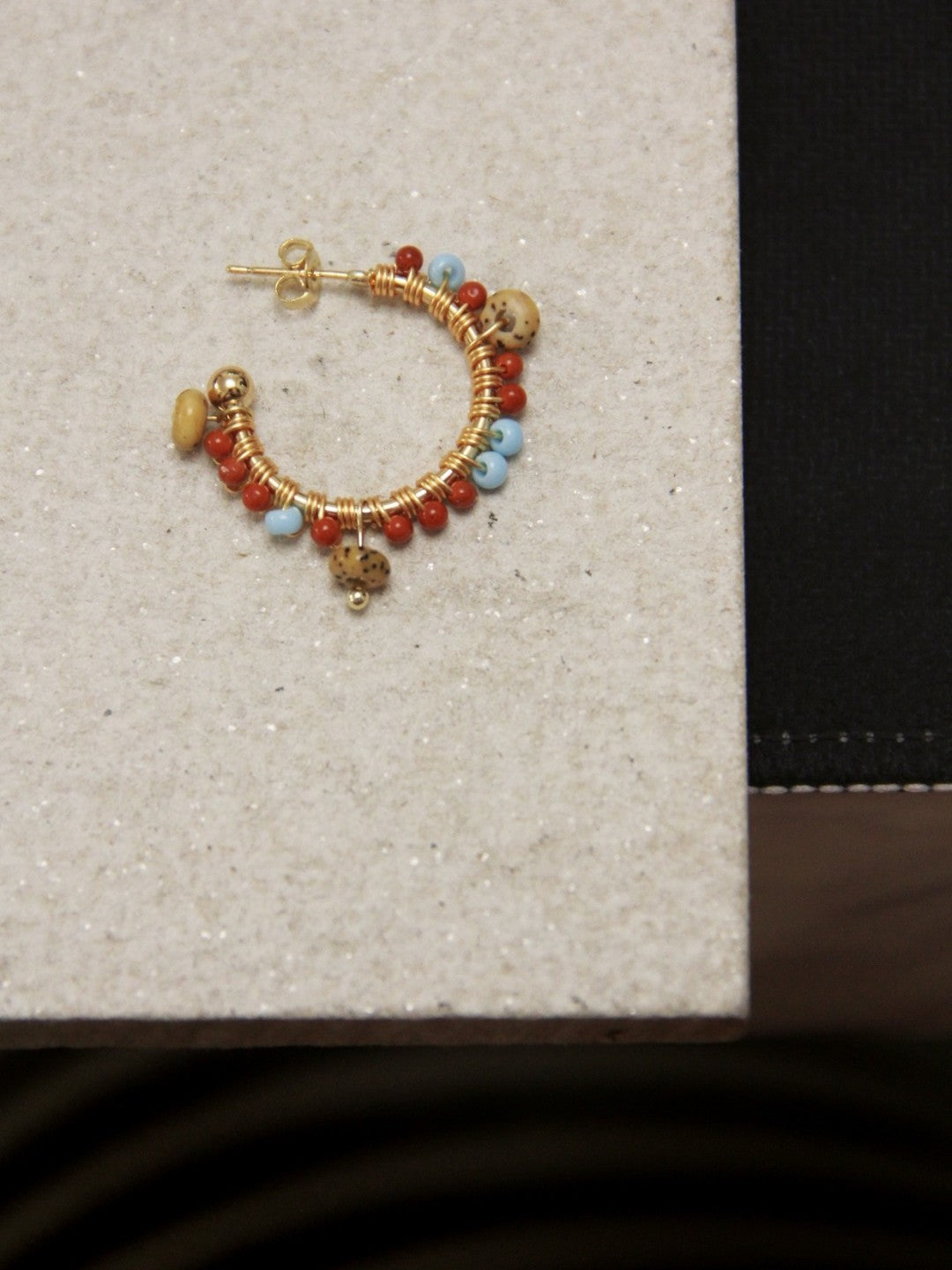 Chinoiserie Natural Red Agate Hoop Earrings