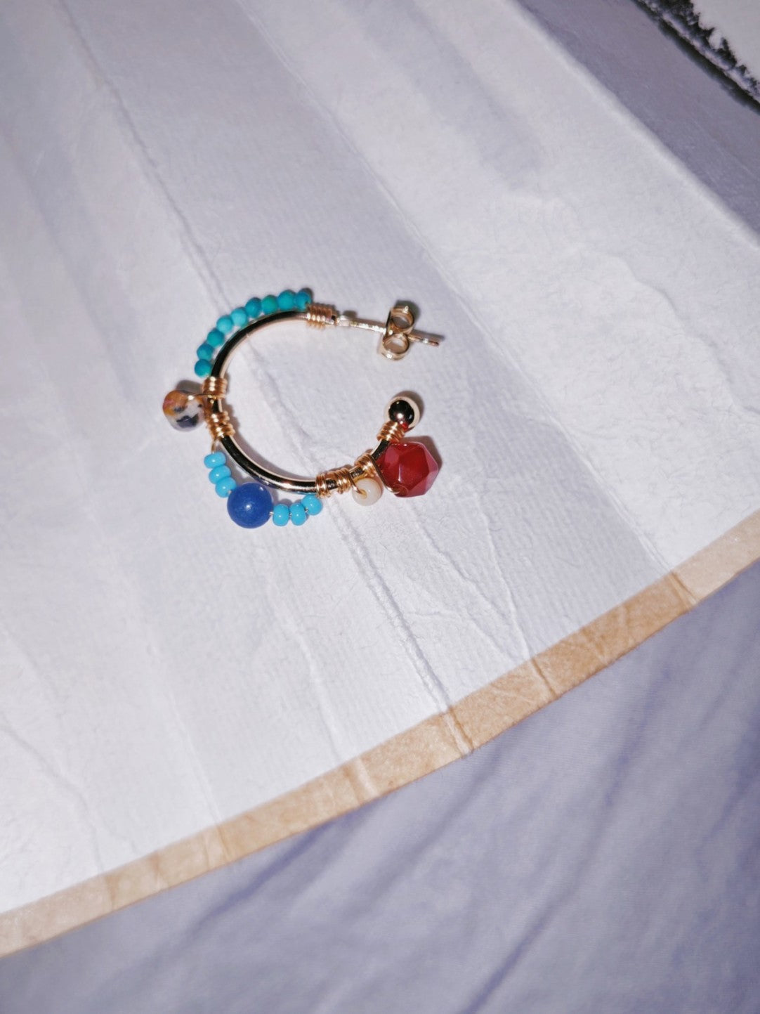 Chinoiserie Natural Stones Beaded Hoop Earrings