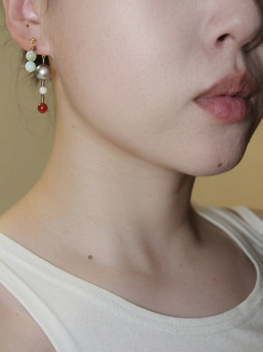 Chinoiserie Onyx Beaded Asymmetry Drop Earrings