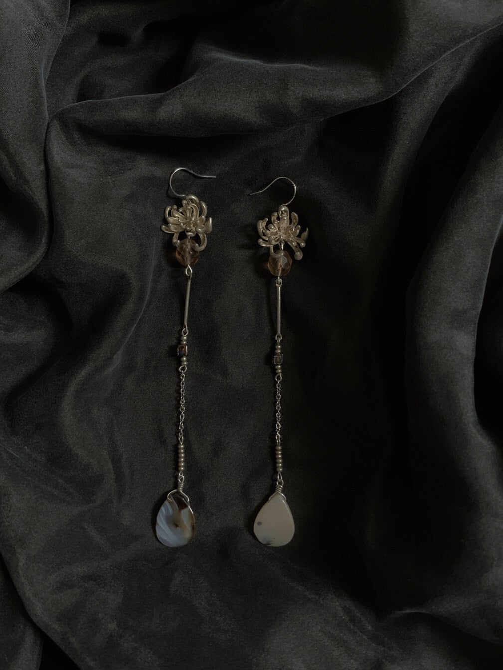 Chrysanthemum Beaded Long Earrings