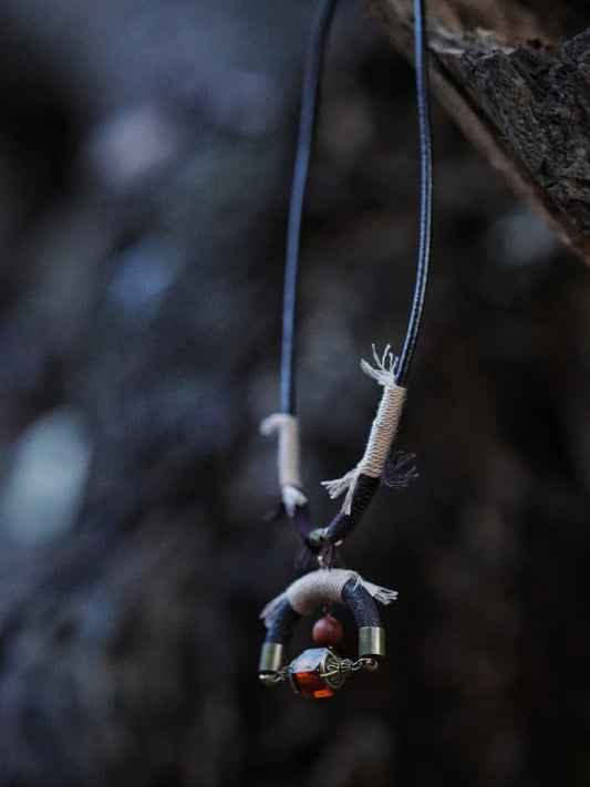Leather Braided Sandalwood Glass Necklace - Lumivault