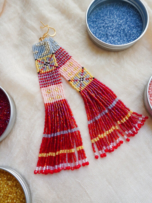 Ethnic Long MIYUKI Beaded Fringed Earrings-Lumivault