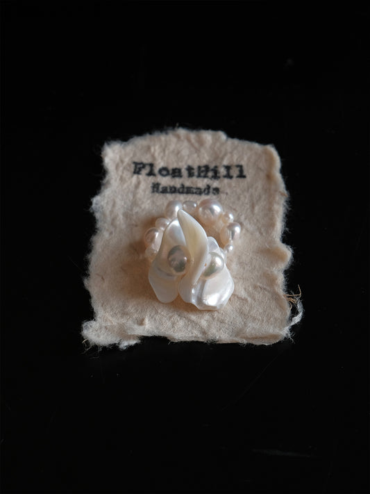 Freshwater Pearl Petal Stacked Elastic Ring
