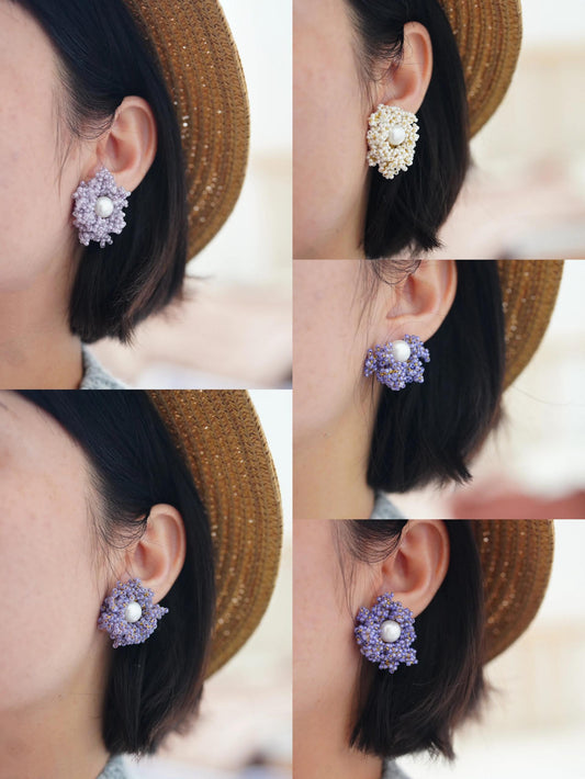 Freshwater Pearl Crochet Beaded Earrings,Lumivault.