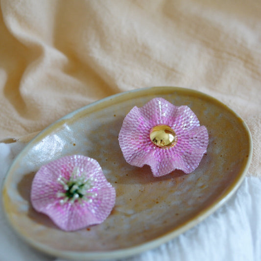 Handmade Pink Flower MIYUKI Beaded Earrings,Lumivault.