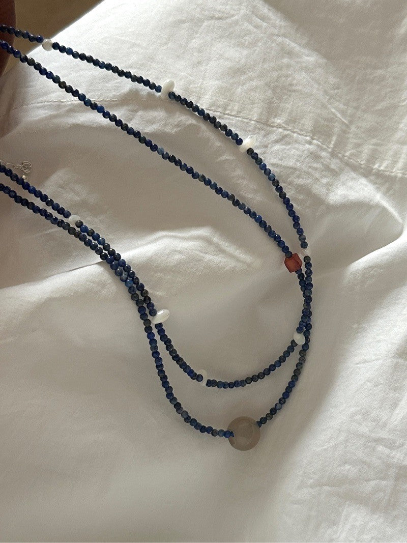 Lapis Lazuli Grey Agate Beaded Necklace - Lumivault