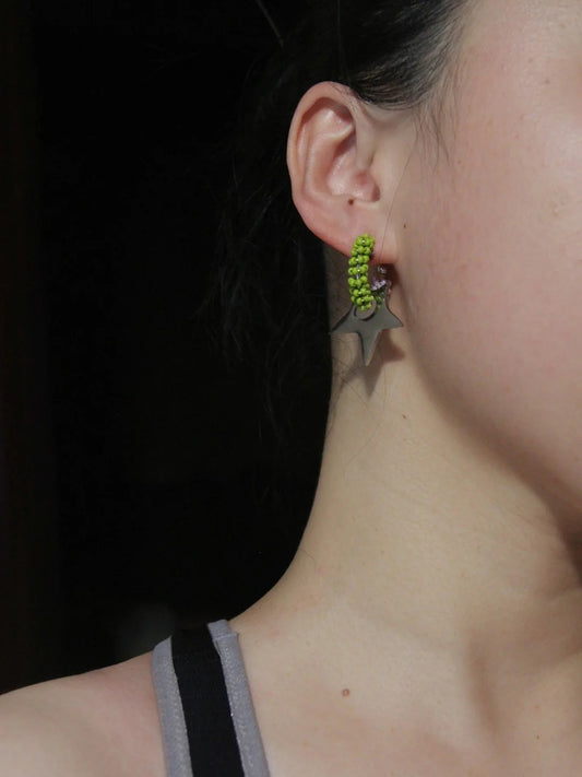 Metal Star Beaded Hoop Earrings