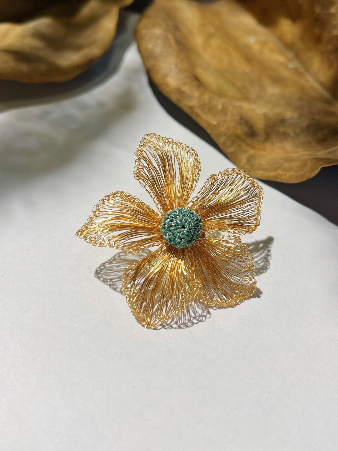 Metal Woven Golden Flower Earrings