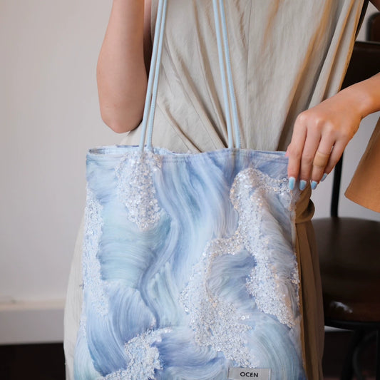 Ink Wave Beaded Tote Bag - Lumivault