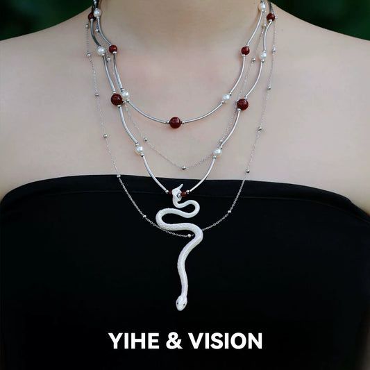 White Snake Pearl Ceramic Stacking Necklace