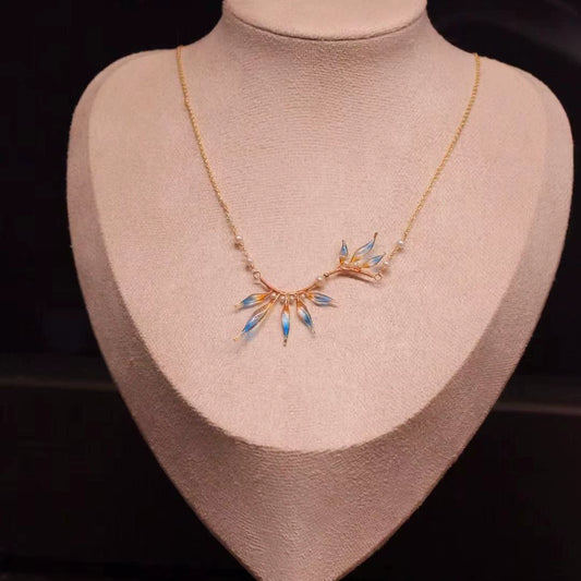 Blue Orange Sea Freshwater Pearl Necklace