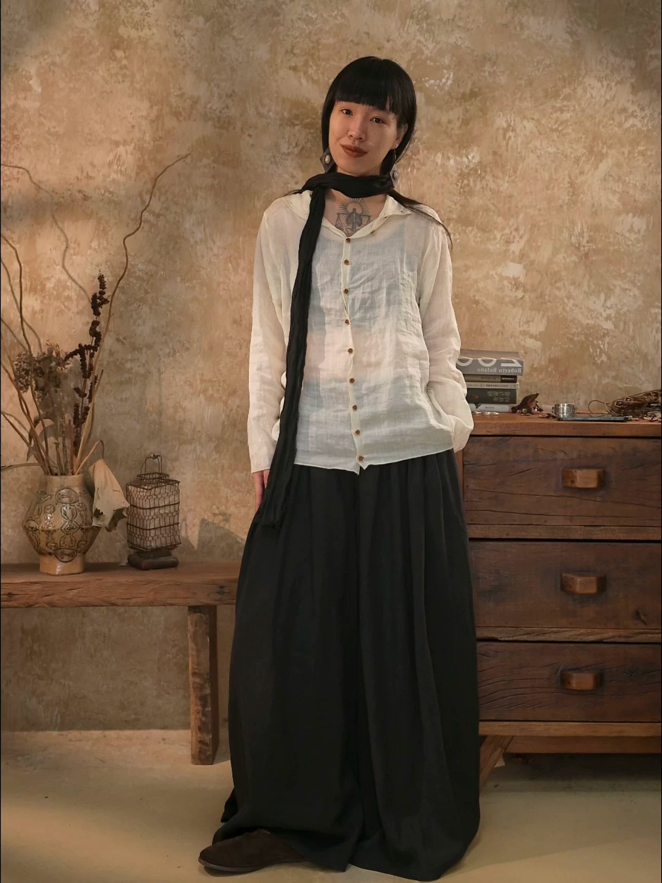 Accordion Pleated Linen Culotte Pants