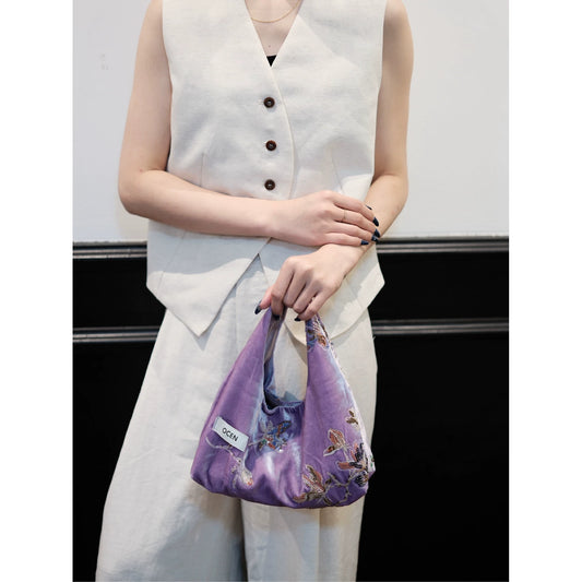 Iris Purple Beaded Velvet Hobo Bag - Lumivault